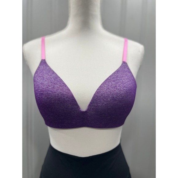 Victoria's Secret No-Wire Bra 34B Purple Heather with Pink Straps Lightly Lined - Picture 1 of 4